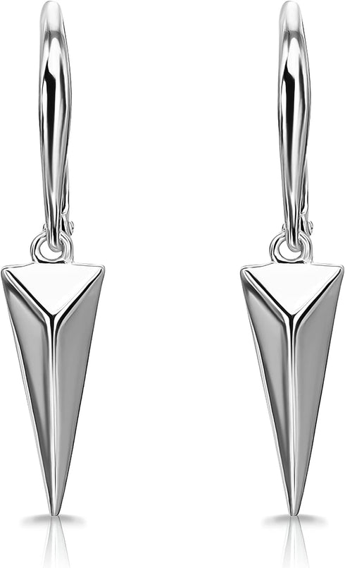 Sterling Silver Geometric Minimalist Triangle Leverback Dangle Drop Earrings for Women Mens...
