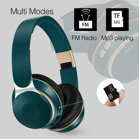 RAT TAIL Bluetooth Headset, Chat- Comfortable Over Ear Stereo Wireless Headphones with Mic, Soft Earmuffs/Foldable/SD/TF/FM Radio, 20H Playtime, G...