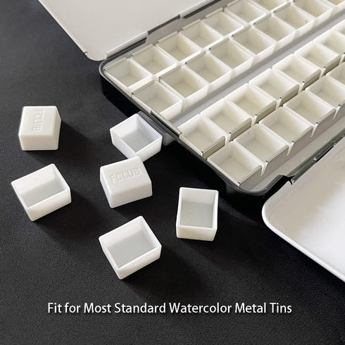 100Pcs White Plastic Empty Watercolor Half Pans – 2ML Capacity, Refillable Paint Pans for DIY Solid Watercolors, Gouache – Fits Metal Watercolor T...