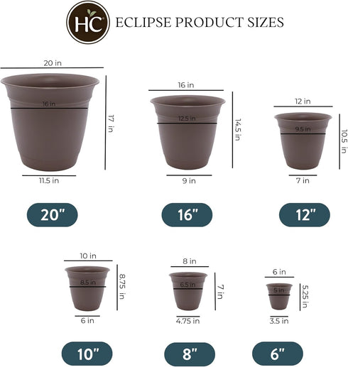 The HC Companies 8 Inch Eclipse Round Planter with Saucer - Indoor Outdoor Plant Pot for Flowers, Vegetables, and Herbs, Cappuccino...