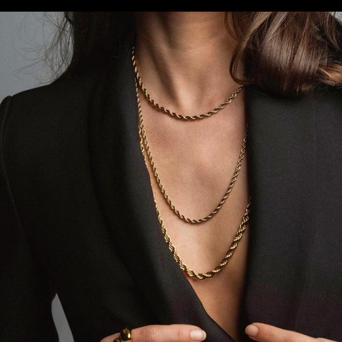 TOPGRILLZ Necklace Set Rope Gold Necklace for Women Silver Necklace 3pcs Layered Chain 3mm Stainless Steel 14K Gold Plated Stackable Jewelry Gift...