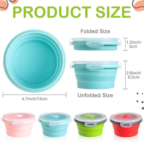 4 Pcs Camping Bowl with Lid Collapsible Silicone Bowl Lunch Box Salad Bowl Expandable Food Storage Container Set Folding Travel Bowl for Hiking He...
