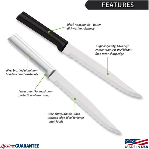 RADA Cutlery Serrated Slicer Knife (R138), 7" Stainless Steel Hollow Ground Serrated Blade, Made in USA, Silver Handle...