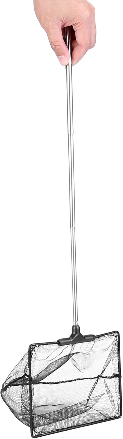 Lpraer Aquarium Fish Net 5" x 6" Fish Net with Extendable 7.4"-16.3" Telescopic Stainless Steel Long Handle Fine Mesh Fish Net for Fish Tank...