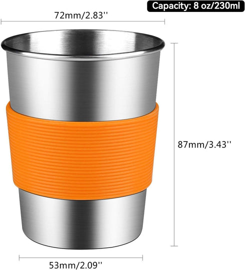 KEREDA Kids Stainless Steel Cups With Silicone Lids & Sleeves, 5 Pack 8 oz. Drinking Tumblers...
