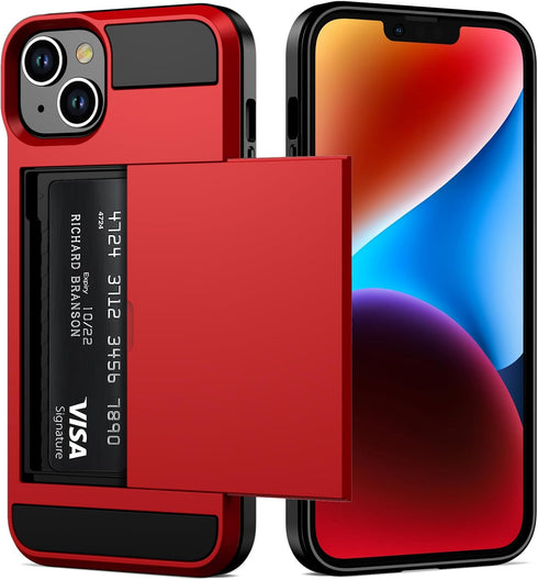 Vofolen for iPhone 14 Case Wallet Credit Card Holder ID Slot Sliding Door Hidden Pocket Men Women Anti-Scratch Dual Layer Hybrid Bumper Armor Prot...