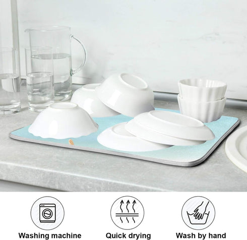 Summer Starfish Dish Drying Mats Seashells Beach Theme for Kitchen Counter Sink 16x18 in, Coastal Dish Draining Mat Baby Bottle Rack Drainer Mat D...