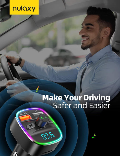 Nulaxy Bluetooth FM Transmitter for Car,Bluetooth Car Adapter with Dual USB Charging Car Charger MP3 Player Support TF Card & USB Disk,Hands Free ...