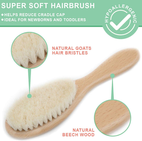 Baby Hair Brush and Comb Set for Newborn Wooden 4 Piece Soft Bristle Baby Brush and Comb Set for Newborn Girl Boy and Toddler Soft Cradle Cap New ...