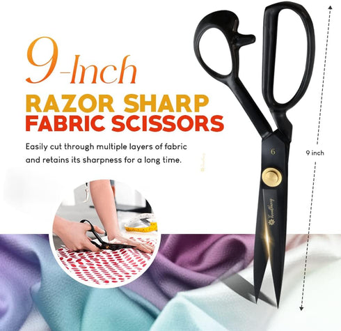 Fabric Scissors Professional (9-inch), Premium Scissors for Fabric Cutting with Bonus Measuring Tape - Made of High Density Carbon Steel Shears, S...