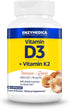 Enzymedica, Organic Vitamin D3+K2, 5,000 IU Vit D3 & 90 mcg Vit K2 MK-7, with Shitake Mushrooms & Prebiotic Fiber, Vegan, 60 Count...