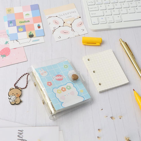 1PC Gold Mini Binder Cover for 3 Ring PVC Loose-Leaf Binder with 80pcs Mini Inner Paper Pockets Clear Soft Notebook Round Ring Binder Protector Sn...