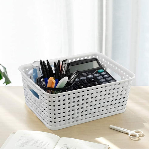 Farmoon 6 Packs White Plastic Organizing Basket, Small Pantry Storage Baskets...