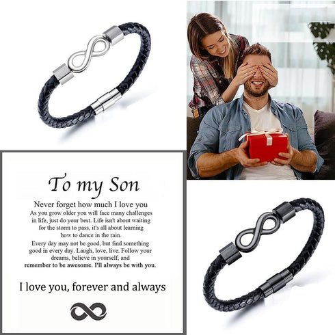 LIU JUN To My Man Bracelet For Men, Infinity Leather Braided Husband Birthday Inspirational Gifts From Wife I Love You Forever And Always Handmade...