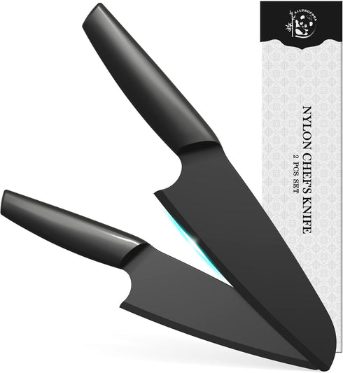 AILUROPODA Nylon Knife, 2-Piece Plastic Kitchen Knife for real cooking and Cutting Pizza, Cakes, Bread, Fruits, Veggies Durable Nylon Kitchen Knif...