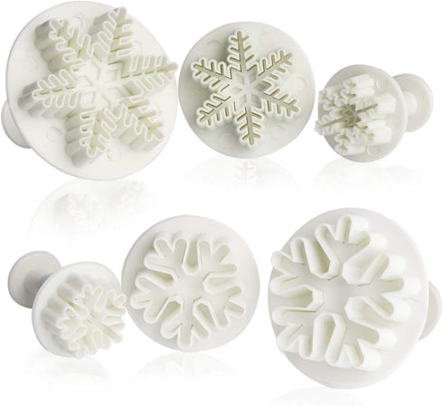 Clever Monster Snowflake Cookie Cutters Set of 6, Plunger Cutter Cake Decorating Supplies Fondant Molds Embossing Tool Snowflake Plunger Cake Cutt...