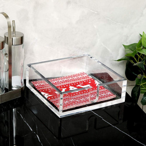 IEEK Acrylic Luncheon Napkin Holder,Decorative Napkin Tray for Dining Table and Kitchen,Clear Flat Napkin Holders Tissue Dispenser,7.1 x 7.1 x 2.6...