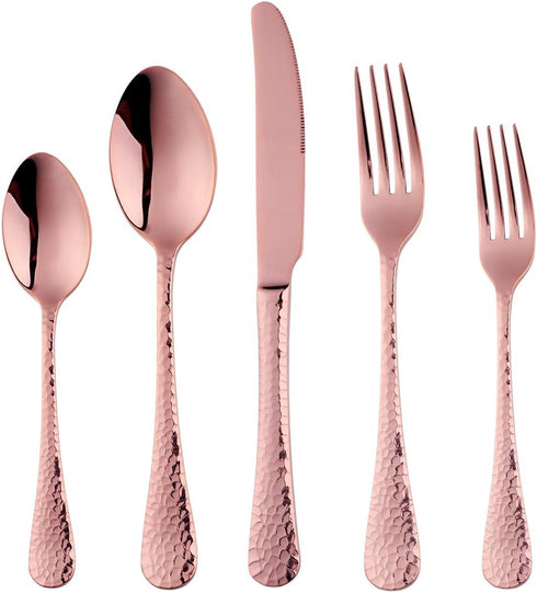 5-Piece Rose Gold Silverware Flatware Set Service for 1 Stainless Steel Cutlery Set Include Dinner Knife Table Fork Table Spoon Salad Fork Tea Spo...