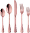 5-Piece Rose Gold Silverware Flatware Set Service for 1 Stainless Steel Cutlery Set Include Dinner Knife Table Fork Table Spoon Salad Fork Tea Spo...
