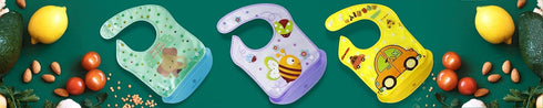 Amplim Baby Feeding Bib (3-Pack) Toddler/Baby Bibs for Eating. Waterproof, Adjustable, Lightweight. Eco-friendly PEVA material. BPA, Lead, Phthala...
