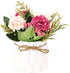 Artificial Hydrangea Bouquet with Small Ceramic Vase Fake Silk Variety Flower Balls Flowers Decoration for Table Home Party Office Wedding (Blue)...