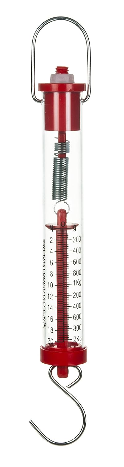 Eisco Labs Newton Force Meter Spring Scale - Max Capacity 20N, 2Kg, Dual Scale Labeled...