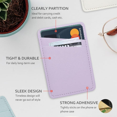 Phone Wallet Stick On, Leather Phone Card Holder, Credit Card Holder for Phone Case Compatible with iPhone, Samsung and Android - White, Purple...