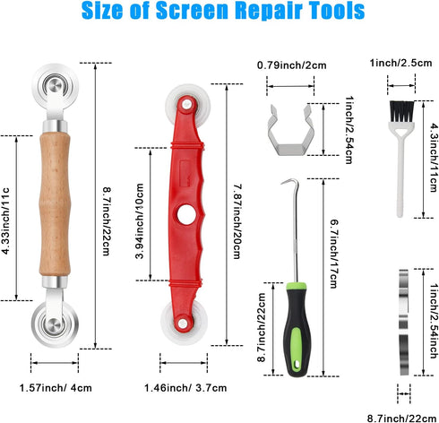 Window Screen Repair Kit Mesh Screen Spline Roller Repair Tools Kit with Screen Installer Clips and Spring Tension Clips, Metal and Plastic Spline...