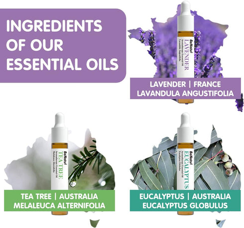 Benatu Essential Oils Set (Tea Tree Lavender Eucalyptus) for Home, Organic Relax Scent Aromatherapy Gift for Women and Men, Natural Fragrance for ...