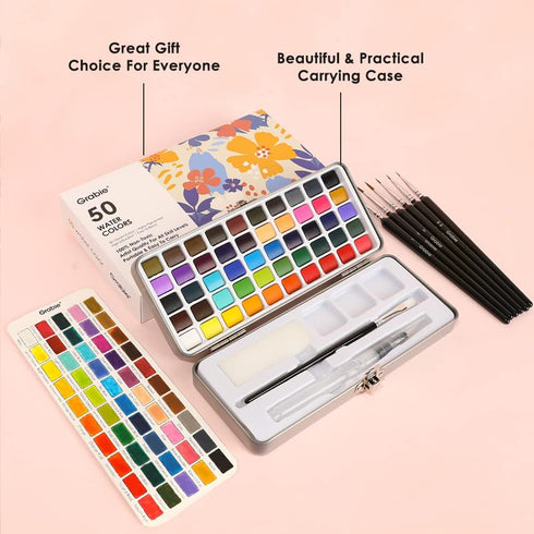Watercolor Paint Set, Great for Painting, 50 Colors, Detail Paint Brush Included, Art Supplies, for Artists, Amateur Hobbyists and Painting Lovers...