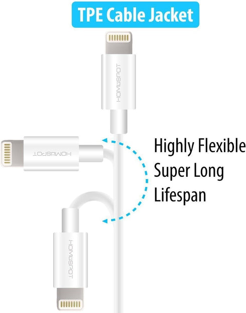 HomeSpot 5 inches / 13cm Extra Short Tangle-Free Lightning to USB Cable with Ultra Compact Connector Head for iPhone, iPod and iPad (4 Pack - Whit...