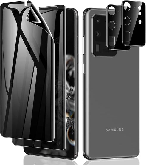 LYWHL 2+2 Pack for Samsung Galaxy S20 Ultra Privacy Screen Protector, Anti-Spy Black Full Adhesive Flexible Film + Camera Lens Glass Protector for...