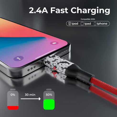 Disney Minnie Mouse 6FT Replacement iPhone Charger Fast Charging – MFI Certified Braided USB Charging Cable High Speed Data Sync Compatible with A...