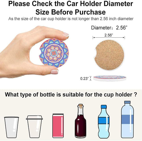 Car Coasters for Drinks Absorbent, 10 Pack 2.56in Car Coasters Absorbent Ceramic with A Finger Notch for Easy Removal, Car Cup Holder Coaster for ...