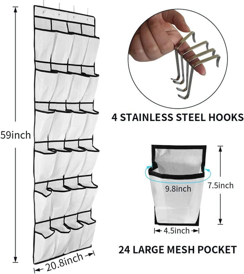 Aosome Over The Door Hanging Pantry Organizer 24 Large Mesh Pockets Door Storage Bag for Shoe Toys and Sundries White...