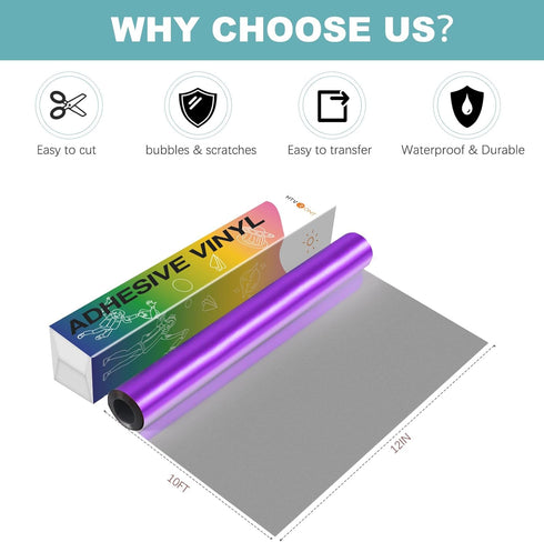 HTVRONT Purple Metallic Vinyl - 12" x 10FT Matte Purple Vinyl for Cricut - Easy to Weed & Transfer Purple Permanent Vinyl Roll...