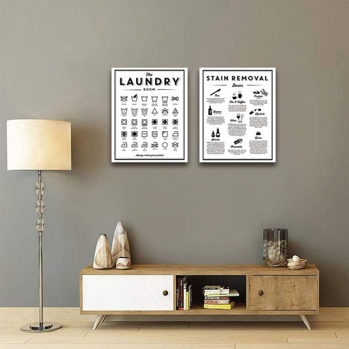 Symbols and Stain Removal Laundry Sign Canvas Art Posters Prints Black White Painting Laundry Room Wall Decor Housewarming Gift 16X20Inchx2 Unfram...