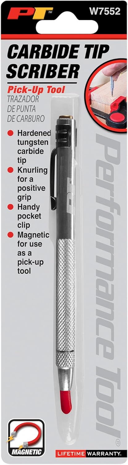 Performance Tool W7552 Tungsten Carbide Tipped Scriber with Aluminum Body, Magnet and Pocket Clip, Great for Marking on Various Materials...