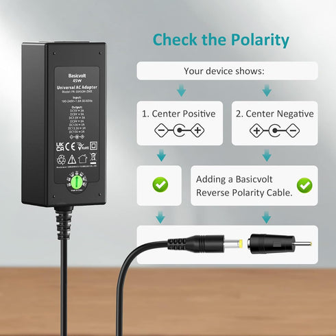45W Universal 15V 13.5V 12V 9V 7.5V 6V 5V DC Power Supply, Switching AC Adapter Replacement Power Cord for LED Strip Lights Baby Monitor Security ...