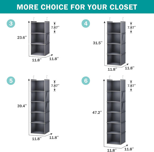 Hanging Closet Organizer, 5-Shelf Closet Hanging Storage Shelves, Grey...