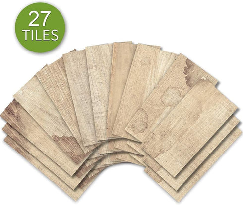 funlife 27Pcs Peel and Stick PVC Faux Wood Grain Effect Tile Picture Sticker, Self-Adhesive Non-3D Backsplash Decals for Kitchen Bathroom...
