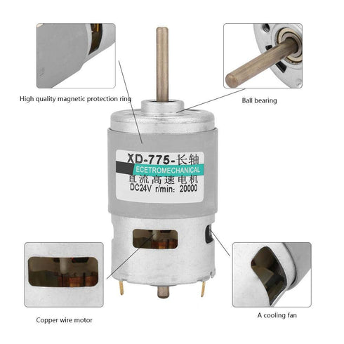 775 DC Motor, DC 24V/20000RPM 80W High Speed Low Noise High Torque Motor Extension Shaft Motor(24V20000RPM)......