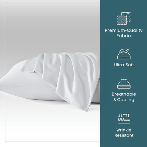 Micropuff Standard Size Pillow Cases Open Enclosure - 2 Pack - Soft and Breathable Hypoallergenic Pillow Cover. Pillowcase Protects Against Stains...