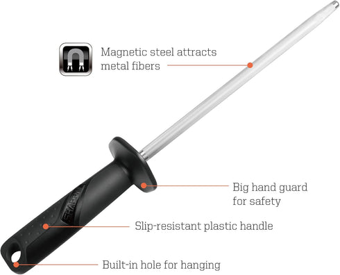 SHARPAL 117N Professional Kitchen Knife Sharpening Honing Steel Sharpener Rod Restore Blade Quickly(10 Inch)...