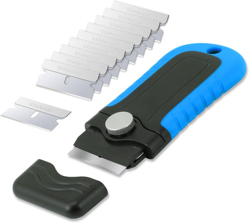 Gomake Locking Razor Blade Scraper with Safety Cap, Glass Cooktop Scraper with 10PCS Stainless Steel Blades for Glass Clean, Paint and Old Label,D...