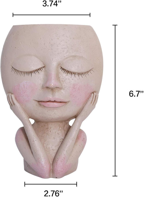 AIMEBBY Face Flower Pot Head Planter Pot Succulent Planter Cute Resin Cactus Planter with Drainage Hole Closed Eyes...