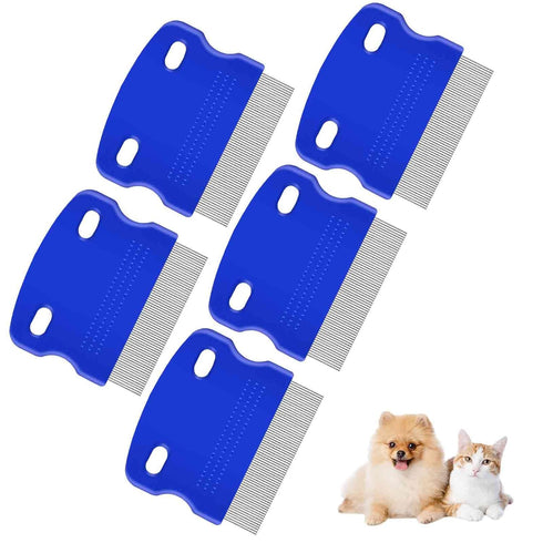 5 Pack Flea Lice Comb, Stainless Steel Dog Cat Grooming Combs with Rounded Teeth, Professional Pet Tear Stain Remover, Dematting Tool for Small, M...