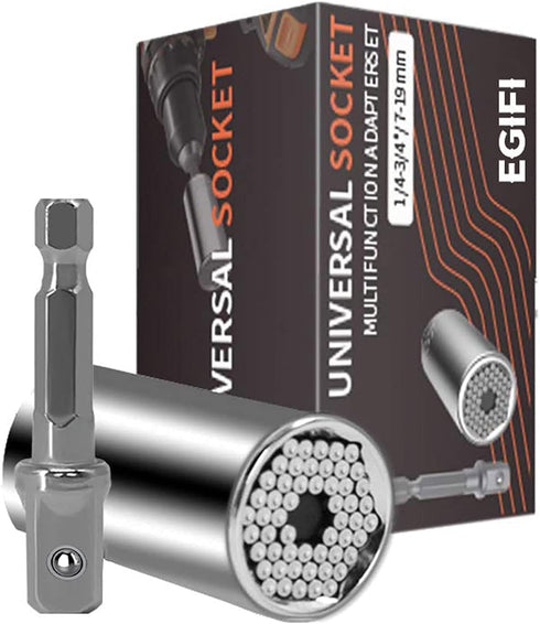 Universal Socket Tools, Christmas Gifts for Men, Self-Adjusting Socket Fits Standard 1/4'' - 3/4'' Metric 7mm-19mm with Power Drill Adapter 2Pc Se...