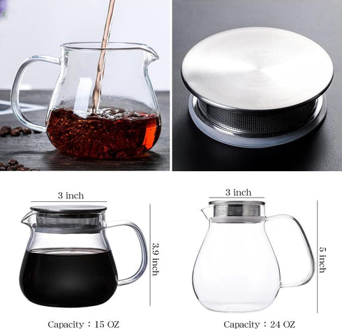 IwaiLoft Glass Teapot with Removable Stainless Steel Filter Lid Stovetop & Microwave Safe Borosilicate Glass Kettle for Loose Leaf, Blooming Tea A...