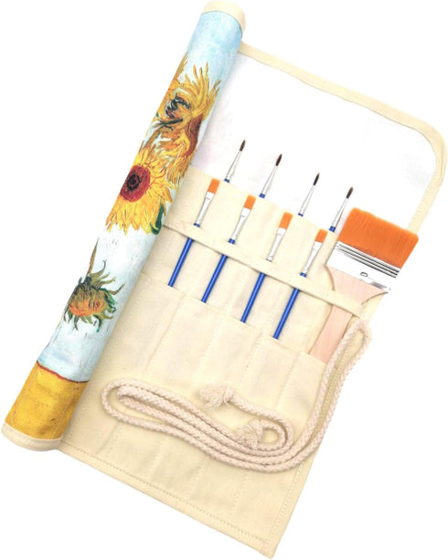 Paint Brush Holder Art Supplies, Artist Paint Brush & Storage Organizer Roll-Up Case Bag, Protect Acrylic Oil Watercolor Paintbrushes (Sunflower 2...